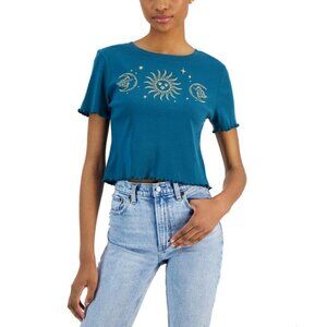 GRAYSON THREADS, THE LABEL Juniors' M Celestial Lettuce-Edge Cropped T-Shirt NWT